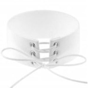 White Laced Faux Leather Velvet BowKnot Choker